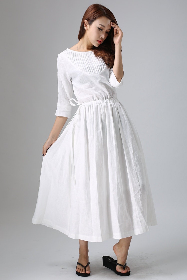 white linen dress loose fitting maxi dress with distinctive