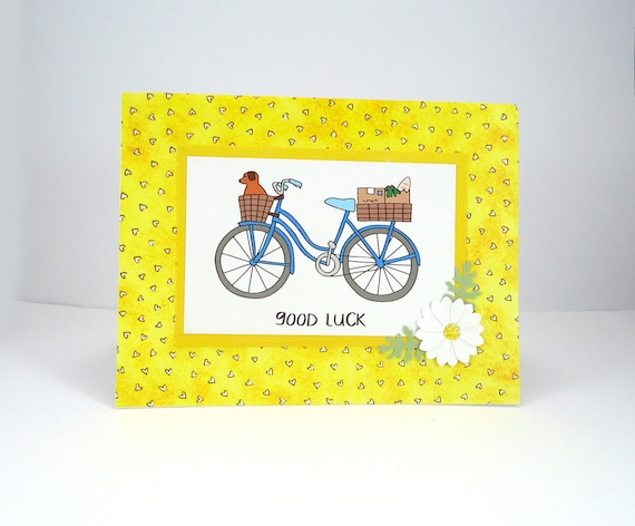 Good Luck Card, Yellow Bicycle card, bicycle note card, bike card ...