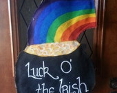 St. Patrick's day burlap door hanger Pot of Gold Luck of the Irish rainbow Leprechaun front door wreath decor