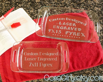 COMBO DEAL! Etched Pyrex Rectangles Set - 9x13 and 7x11 Pyrex + Free Lids