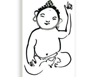 Baby Buddha, Jizo, custom birthday Zen Fine Art Sumi e Ink Painting, childrens room art, Japan scroll, zen decor, Buddhist Art, nursery art