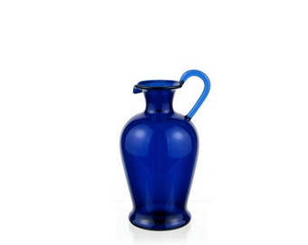 Hand Blown Glass Pitcher, Cobalt Blue