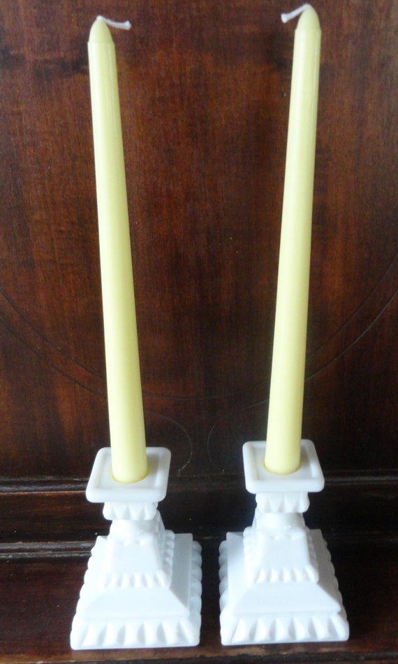 Westmoreland Candle Holders Milk Glass MidCentury by Castellocasa