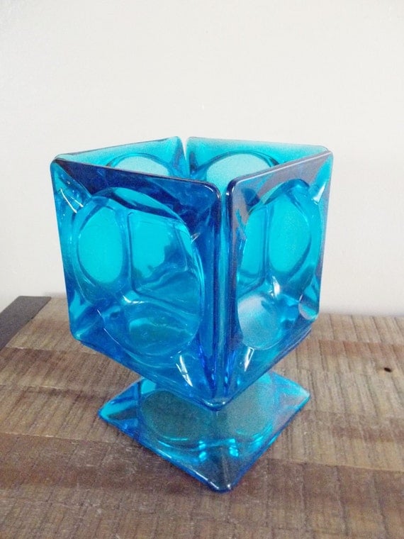 Vintage Candle holder made from Blue Glass Ashtrays