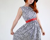 Vintage 1980s Black White Abstract Print Day Dress