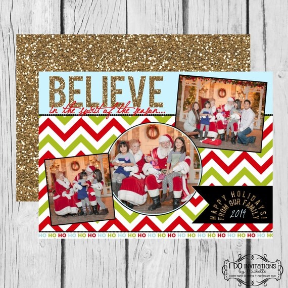 Holiday Photo Card Collage - Believe in the Spirit of the Season - Digital File Il_570xn