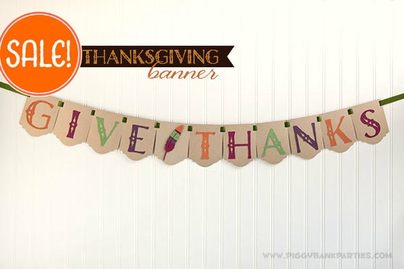 Give Thanks Banner : Elegant Mix Thanksgiving Banner // Turkey Day Sign // Holiday Decoration with Feather & Art Deco Panel // SAMPLE SALE Il_570xn