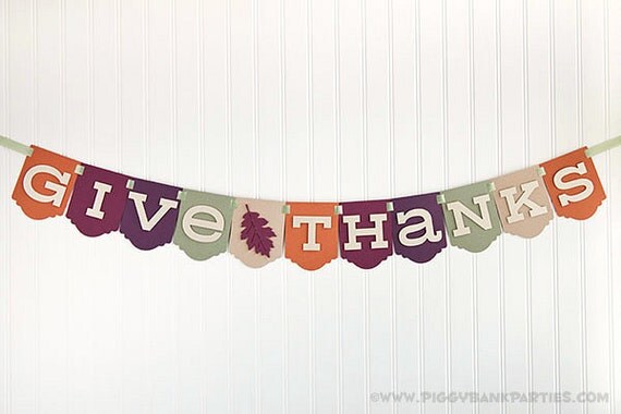 Give Thanks Banner : Classic Mix Thanksgiving Banner | Turkey Day Sign | Holiday Decoration with Fall Leaf & Art Deco Panel | Autumn Garland Il_570xn
