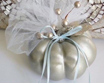 SILVER PUMPKIN Cinderella Princess Ring Bearer Pillow Fairytale Bride Bridal Flower Girl Autumn Fall Outdoor Wedding Customize YOUR Colors