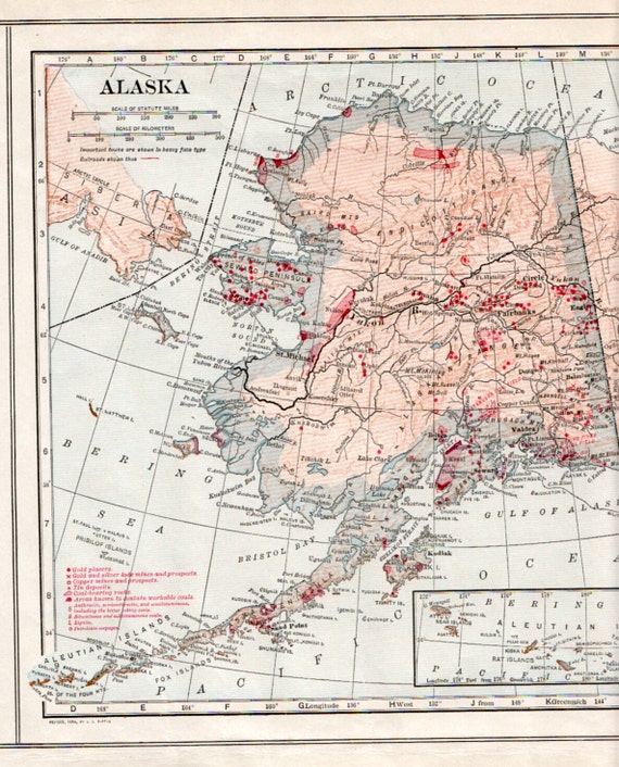 Antique ALASKA map Large 1914 US State map by theStoryOfVintage