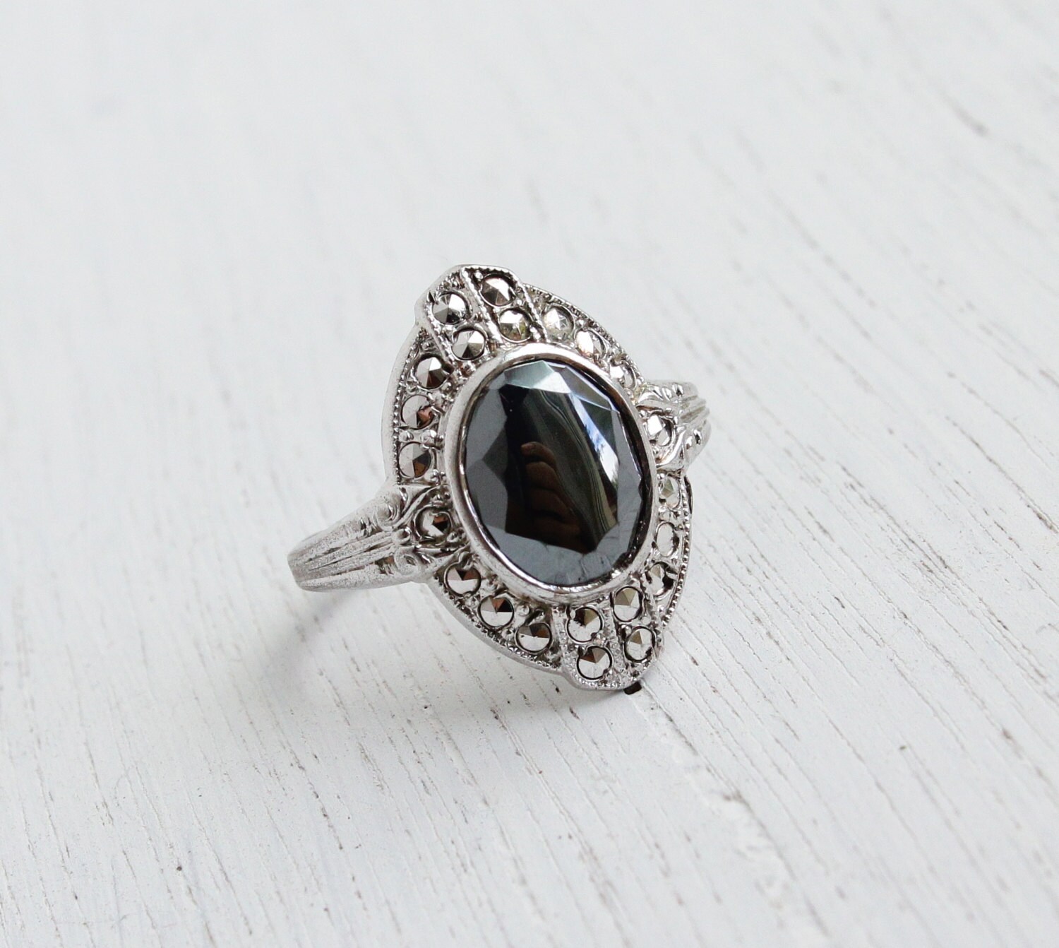 Vintage Art Deco Style Sterling Silver Ring Marcasite