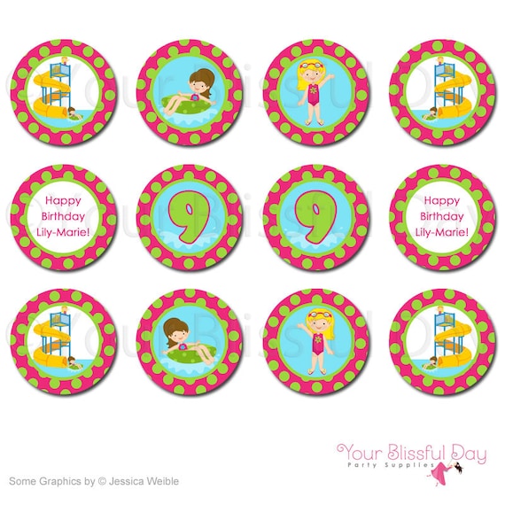 PRINTABLE Girl Waterpark Party Circles (Personalized) Il_570xn