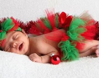 Newborn Christmas Tutu - Newborn Red and Green Tutu