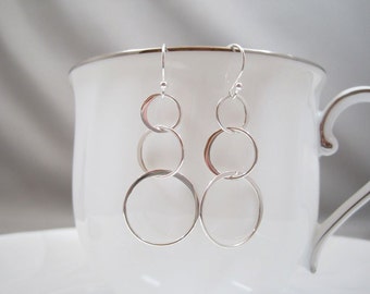 Sterling Silver Three Link Circle Earrings | Eternity Circle Earrings | Entwined Circle Earrings | Three Entwined Circle Earrings
