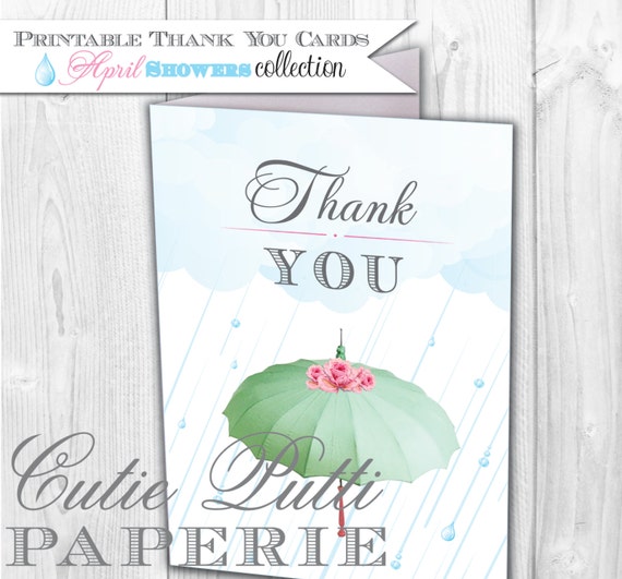 April Showers Party, Spring Party - PRINTABLE THANK YOU Cards - Cutie Putti Paperie Il_570xn