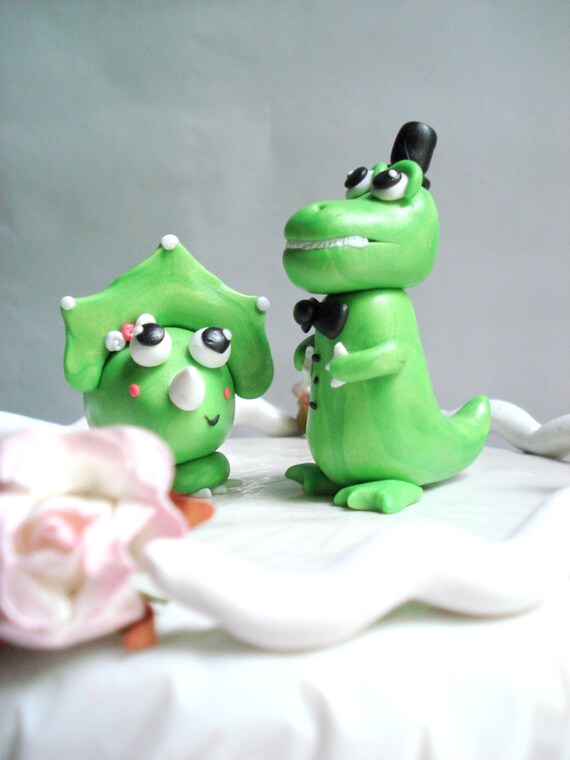 Dinosaur Wedding Cake Topper Polymer Clay by MagicalGifties