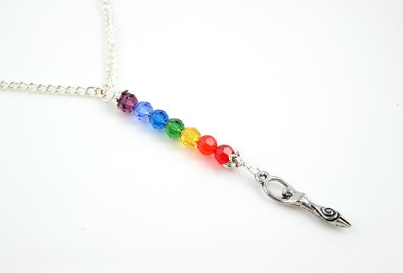 Seven Chakras, Rainbow pendant - Spiral Goddess - Swarovski crystals