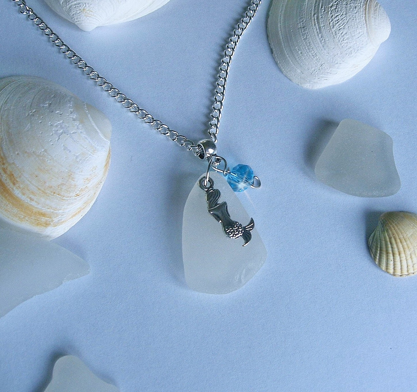 Mermaid necklace. Beach sea glass necklace.