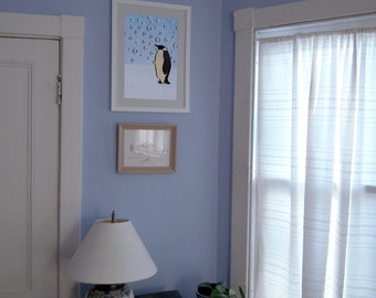 Penguin paper art print, hand drawn / paper quilling / cut paper penguin poster, Stylized penguin print