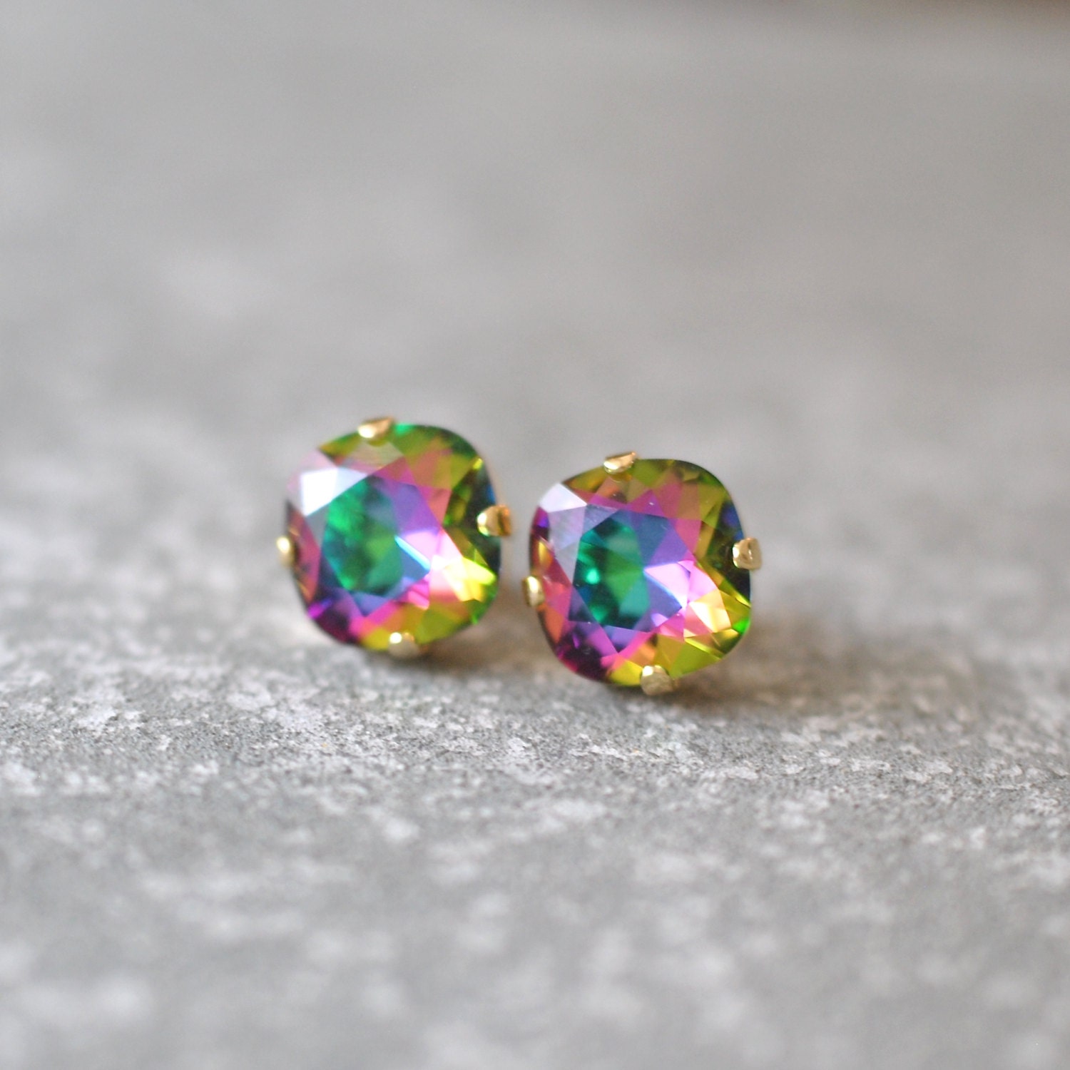 Jewel Tone Rainbow Earrings Swarovski Crystal Rare by MASHUGANA