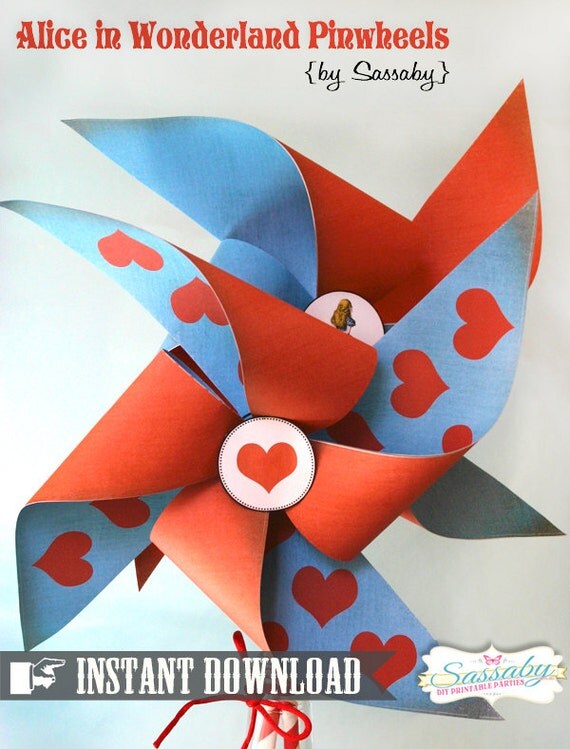 Alice in Wonderland DIY Pinwheels - INSTANT DOWNLOAD - Printable Birthday Party Decorations by Sassaby Il_570xn