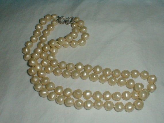 classic vintage marvella double strand baroque pearl necklace