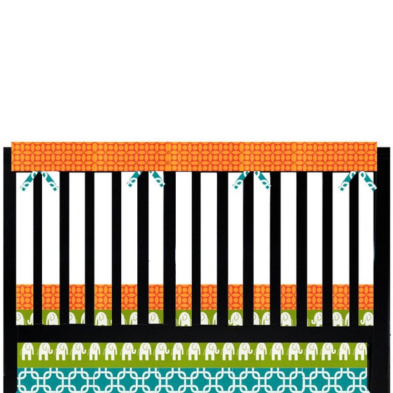 Custom Crib bedding Technicolor Orange Green Elephant and