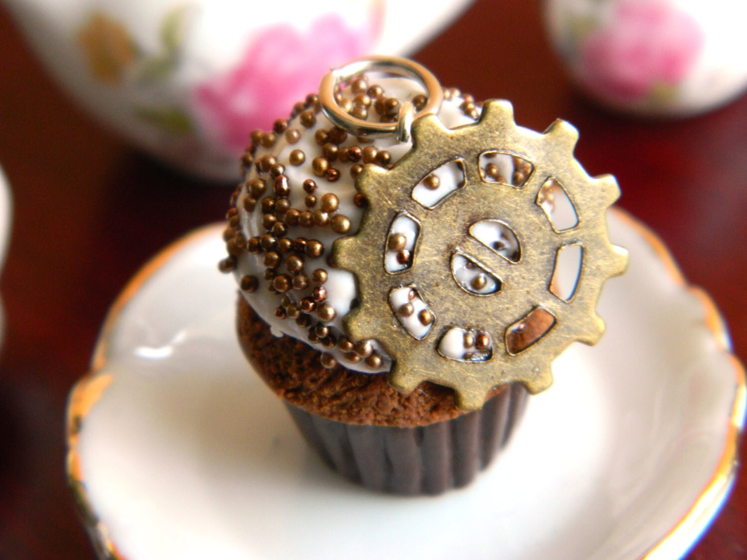 Steampunk Cupcake Charm Steampunk Jewelry Steampunk Clay