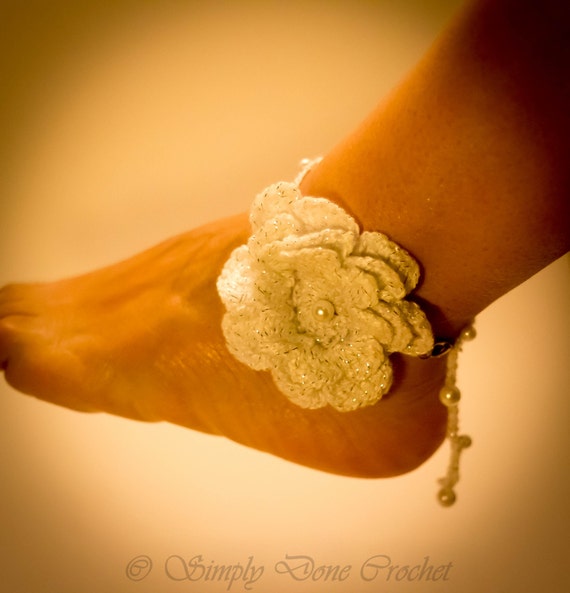 Handmade Crochet White Flower Anklet bracelet Wedding Wear