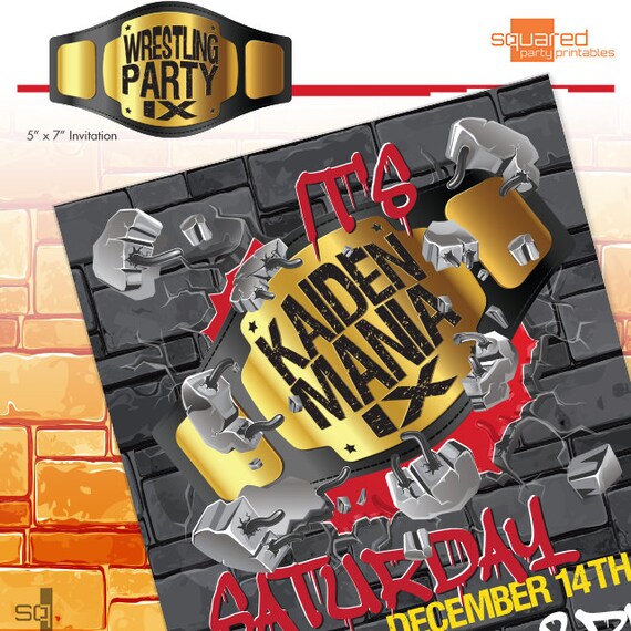 Wrestling Printable Birthday Party Invitation - DIY Print - Wrestling Ring Party - Made to Order Il_570xn
