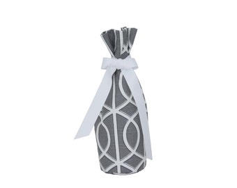 Wine Bottle Gift Bag - Grey & White Dwell Studio Fabric