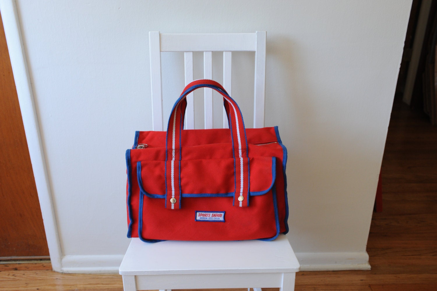 Vintage Red White and Blue Sports Gym Duffle Bag by American
