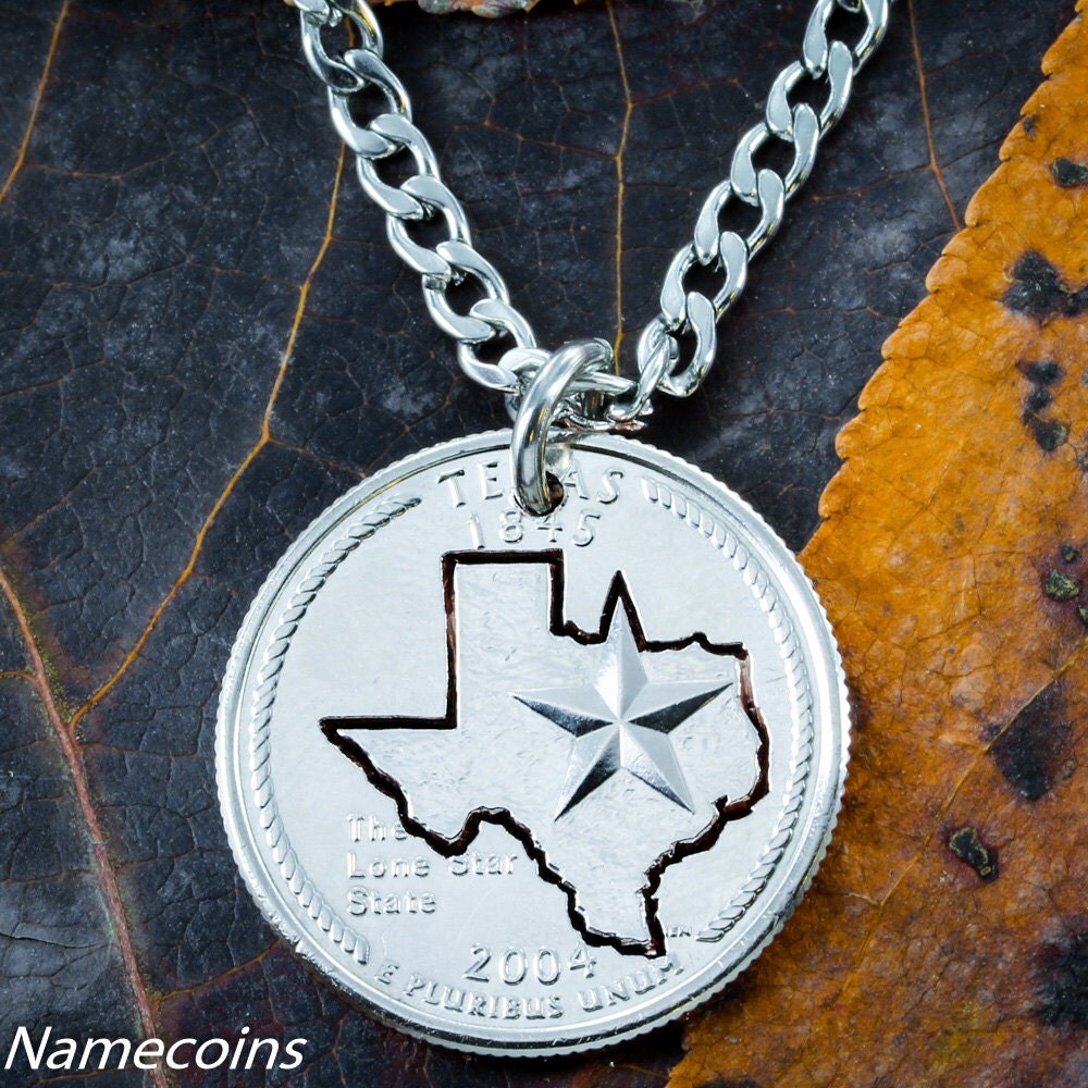 Texas Necklace State Quarter With Texas and Star cut around