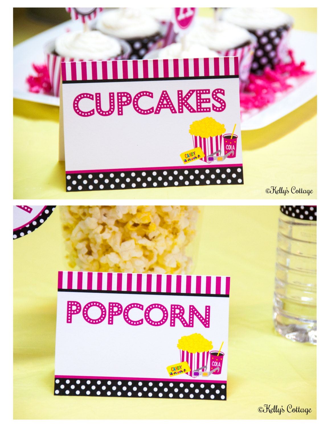 Movie Night Birthday Party Labels Instant Download