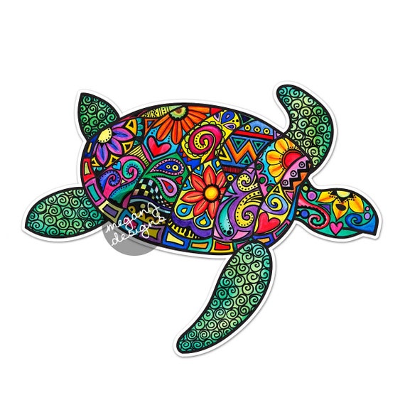 Sea Turtle Car Decal Colorful Design Bumper Sticker Laptop