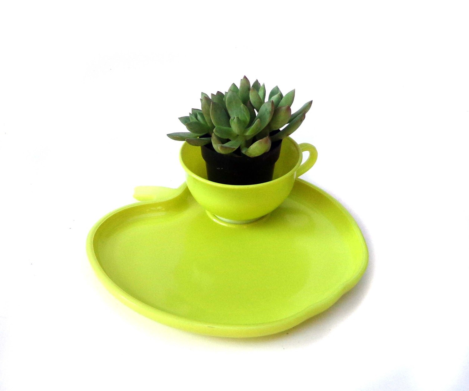 Hazel Atlas Snack Set Plate and Cup Green Apple Milk Glass Orchard