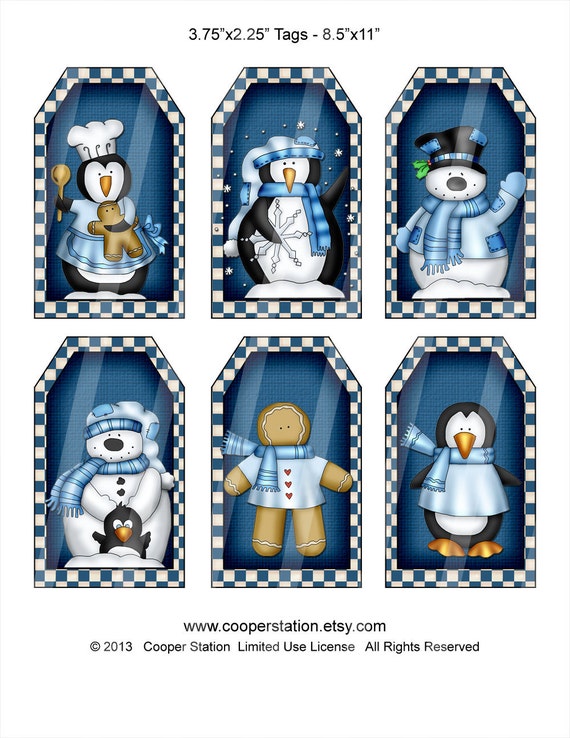 Digital Printable Large Christmas Gift Tags Shades of Blue