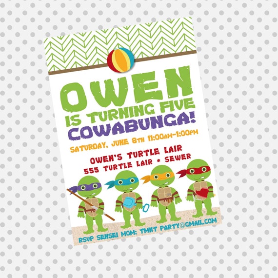 TMNT Beach Invite - TMNT Invitation - Ninja - Party Supplies Il_570xn