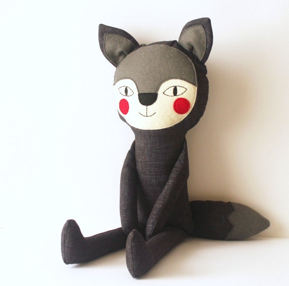 black stuffed wolf