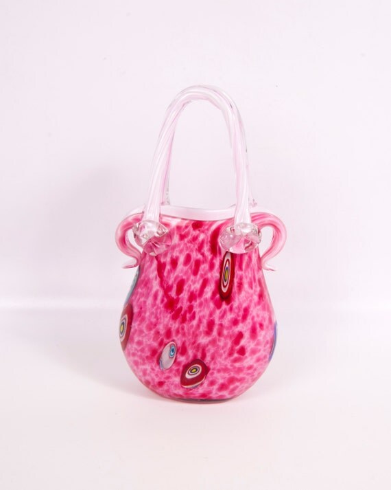 Glass Purse Murano Handbag Millefori Canes Italian Art Glass Hot Pink ...