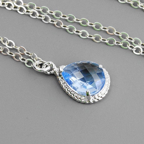Light Blue Necklace Silver Blue Bridesmaid Necklace