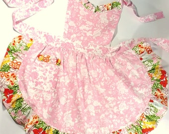 Retro Apron, Pink Apron, Ruffled Apron, Feminine, Fancy