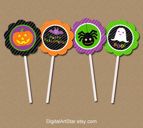 Halloween Cupcake Toppers Favor Tags DIY by digitalartstar