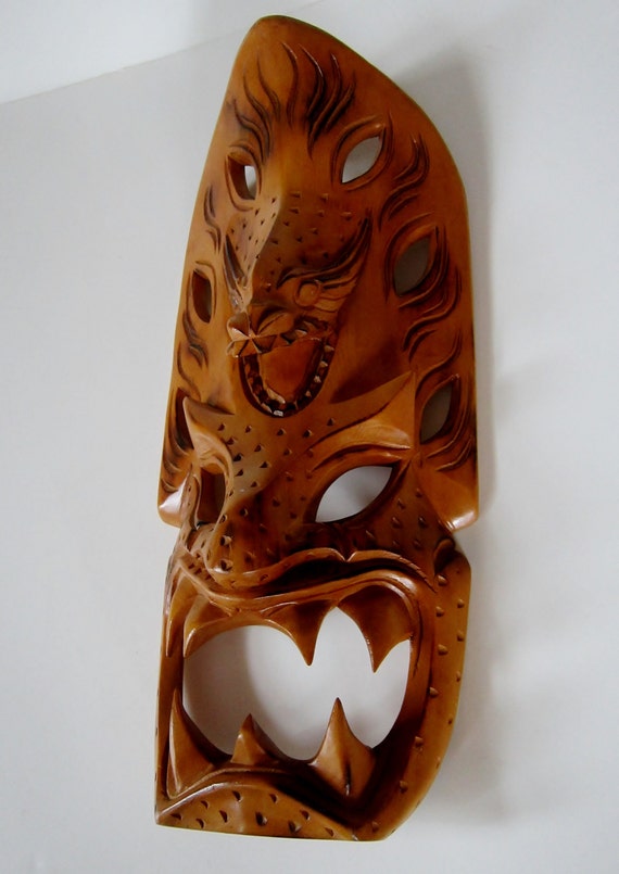 Wood Mask Pacific Islands Hand Carved Tribal Ceremony Dance