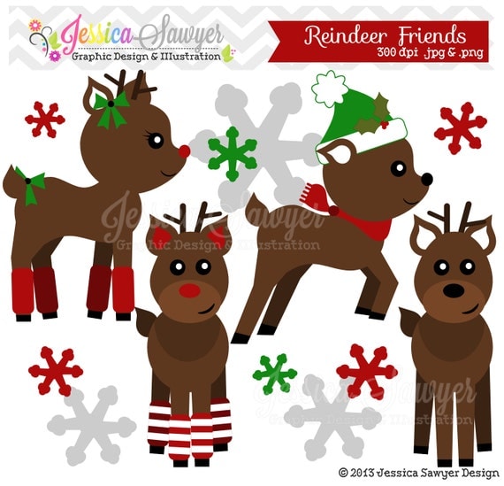 INSTANT DOWNLOAD, reindeer friends clipart, christmas clip art, for commercial use, personal use Il_570xn