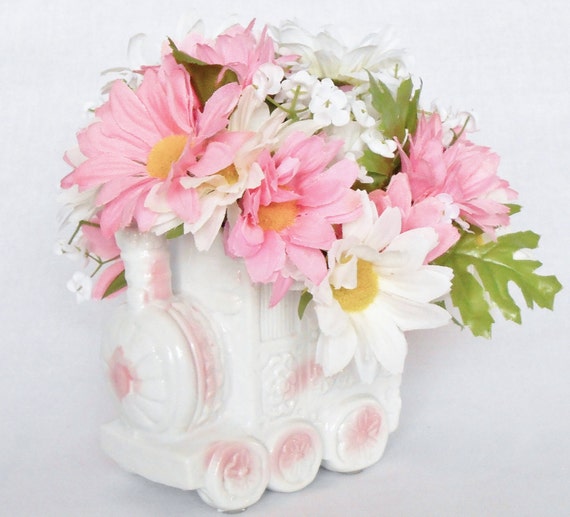 New Baby Silk Floral Arrangement Pink & White Daisies in a