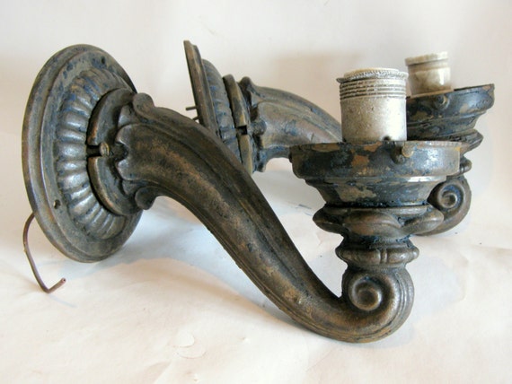Antique Sconces Pair of Cast Iron Electric by RiverHouseDesigns