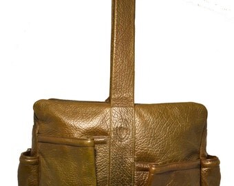 Vintage POLLINI Olive Leather Travel Bag / Soft Pebbled Leather Breifcase
