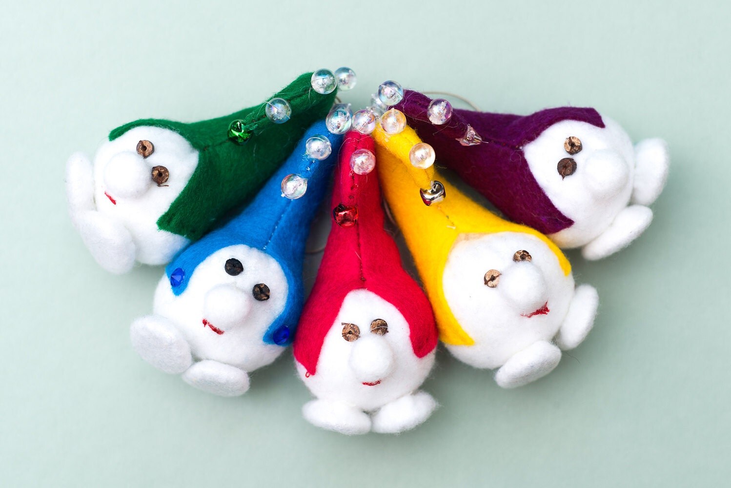 Christmas tree decorations | set of five colourful hanging snow balls | Holiday decor | Hand made New-Year tree decorations |