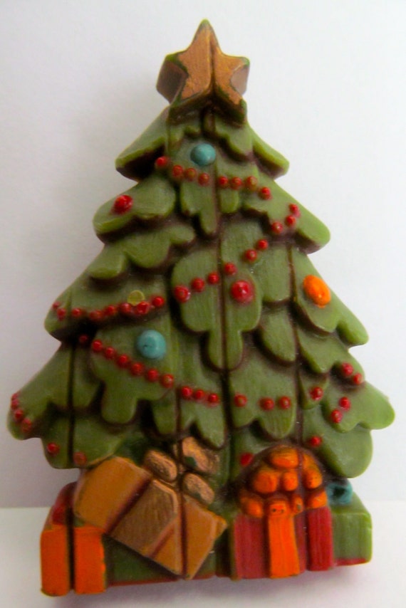 1970s Hallmark Christmas Tree with Presents Brooch by ngpopp